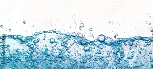 Fresh blue water with water bubbles background on white background. generative ai