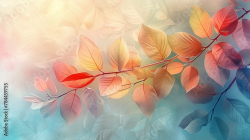 Colorful leaves in different artistic styles  serene and soothing  on a soft  gentle background  tranquil and lovely