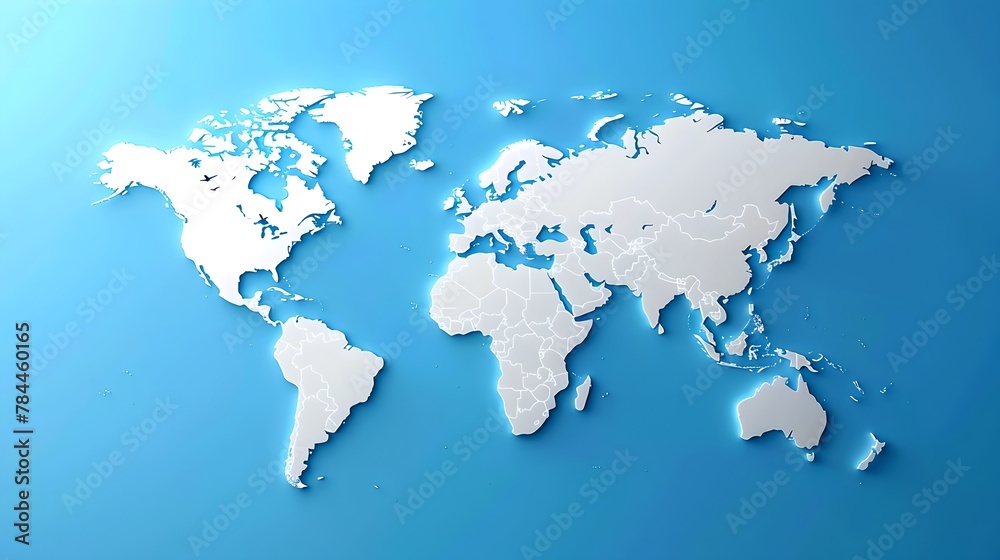 Simplified white world map on blue background, modern minimalist design for educational and marketing purposes. Ideal for presentations and infographics. AI Simplified white world map on blue background, modern minimalist design for educational and marketing purposes. Ideal for presentations and infographics. AI