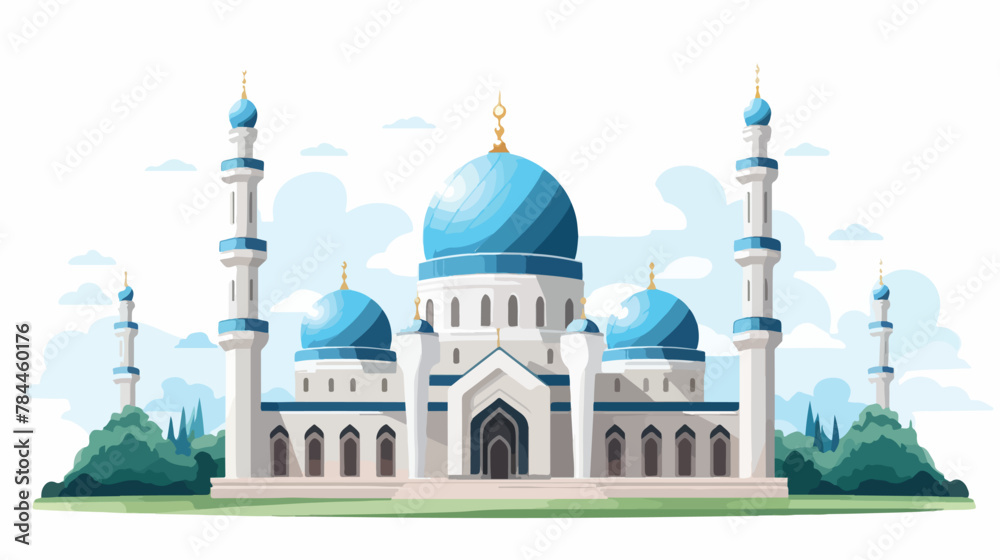 Mosque building design cartoon illustration 2d flat