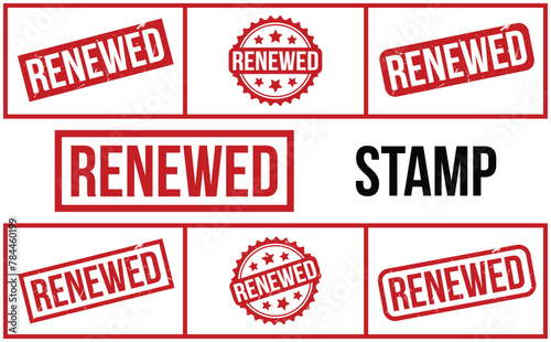 Renewed Stamp. Red Renewed Rubber grunge Stamp set