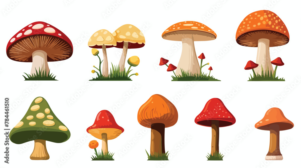 Mushroom picker icons set. Cartoon set of 9 mushroo