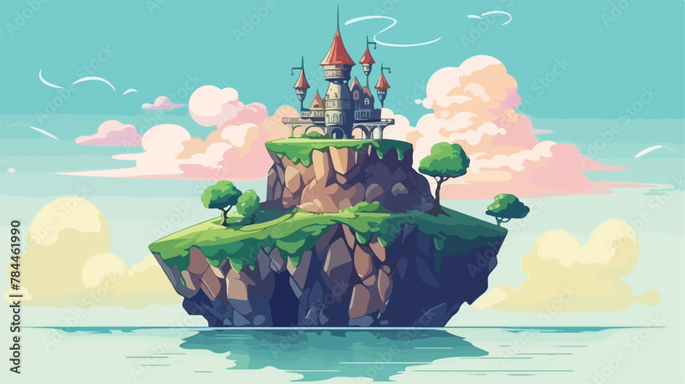 Mystical castle perched atop floating island in the