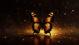 gold and black butterfly in artistic style with black and gold background with copy space, very realistic art illustration