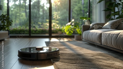 robotic vacuum cleaner on the floor in the living room 