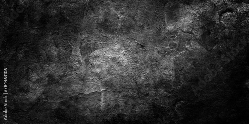 Dark black wall grunge textured concrete backdrop background. Panorama dark grey black slate gradient background or texture. Vector black concrete texture. Stone wall background.