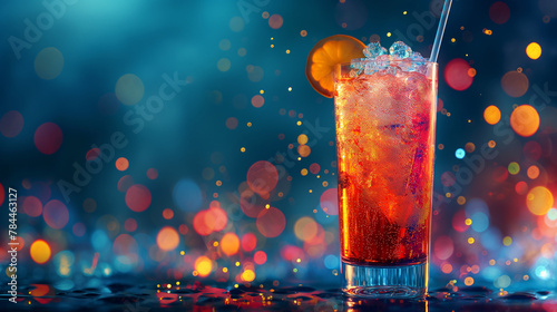 Cocktail in a tall glass with particle light background