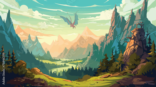 Mystical mountain range inhabited by ancient dragon #784463191