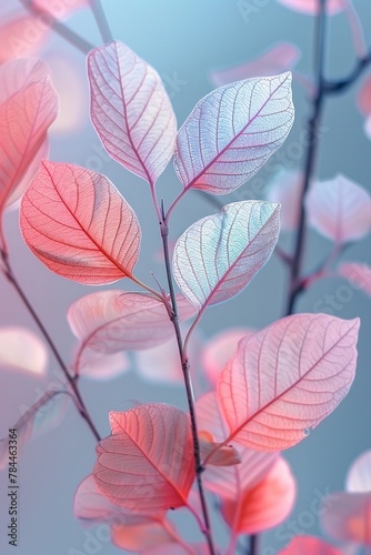 Soft background hosting serene leaves, artistically styled in diverse colors, peaceful and aesthetically pleasing