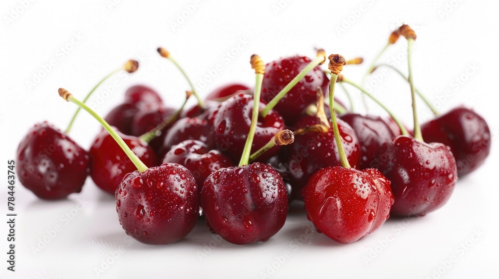 Juicy cherries on a clean white background, perfect for food and healthy eating concepts Juicy cherries on a clean white background, perfect for food and healthy eating concepts