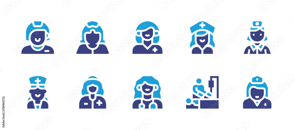 Nurse icon set. Duotone color. Vector illustration. Containing nurse, woman.