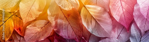 Leaves in diverse colors and artistic styles  serene ambiance  set against a soft background  gentle and harmonious