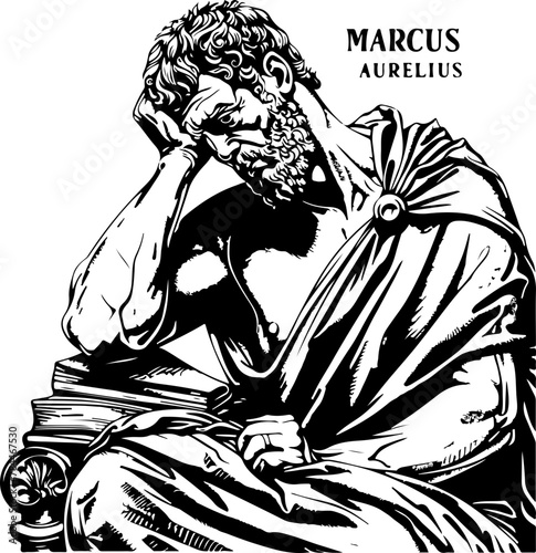 Marcus Aurelius, the philosopher-king, captured in a moment of deep thought, perfect for historical or philosophical contexts.