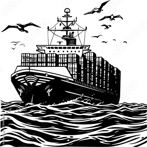 A stylized vector of a cargo ship at sea, capturing the essence of maritime transport and global trade.