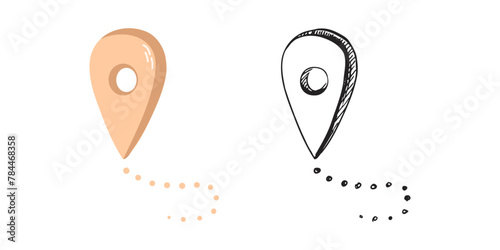 Cute hand drawn geolocation mark. Flat and outline black vector illustration isolated on white background. Doodle drawing.	