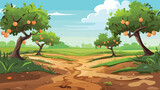 Orchard with aplles on the soil path as closeup 2d
