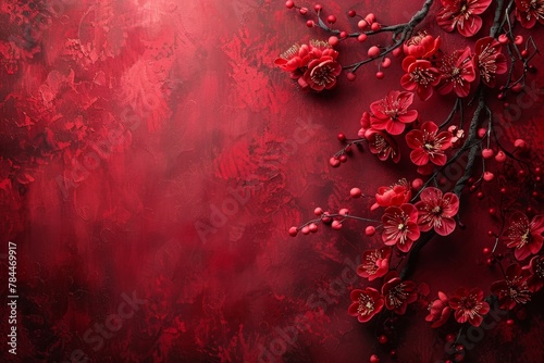 abstract backrgound, beautiful asian golden pattern on a dark red background  photo