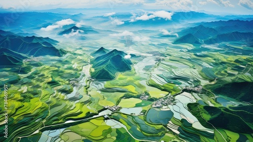 majestic mountain rice terraces in vivid colors © StraSyP