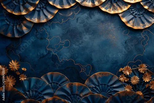 abstract backrgound, beautiful asian golden pattern on a dark blue background  photo