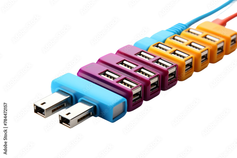 Spectrum Dance: Close Up of a Vibrant USB Cable. On White or PNG Transparent Background. Spectrum Dance: Close Up of a Vibrant USB Cable. On White or PNG Transparent Background.