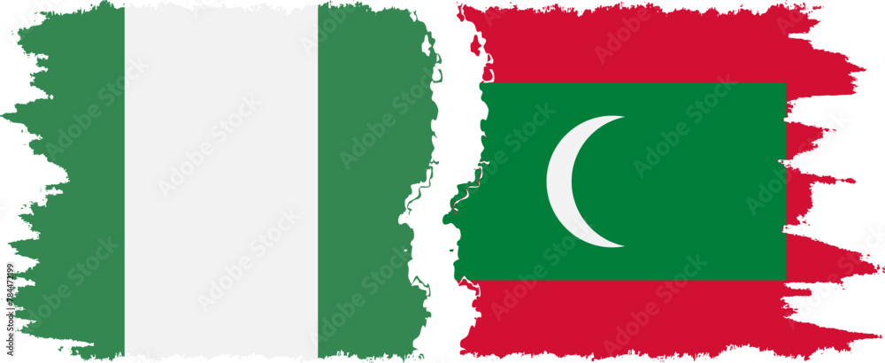 Maldives and Nigeria grunge flags connection vector Maldives and Nigeria grunge flags connection vector
