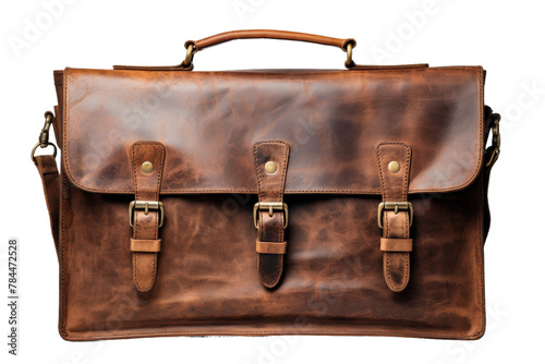 Elegance in Simplicity: Brown Leather Briefcase. On White or PNG Transparent Background.