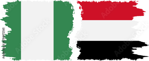 Yemen and Nigeria grunge flags connection vector