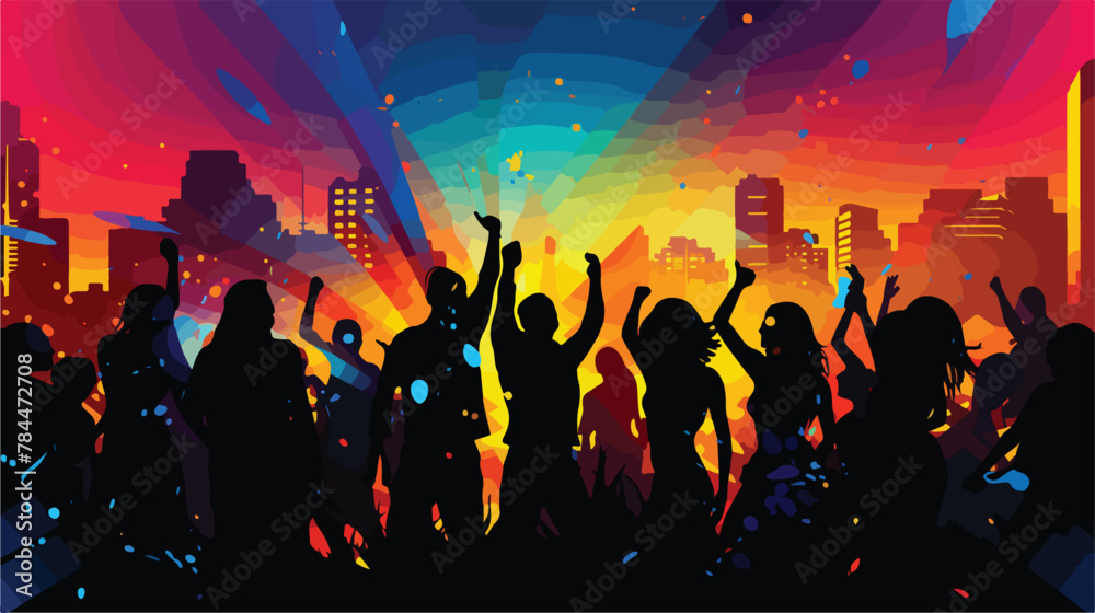 Party People Silhouettes  Vector Background 2d flat - obrazy, fototapety, plakaty 