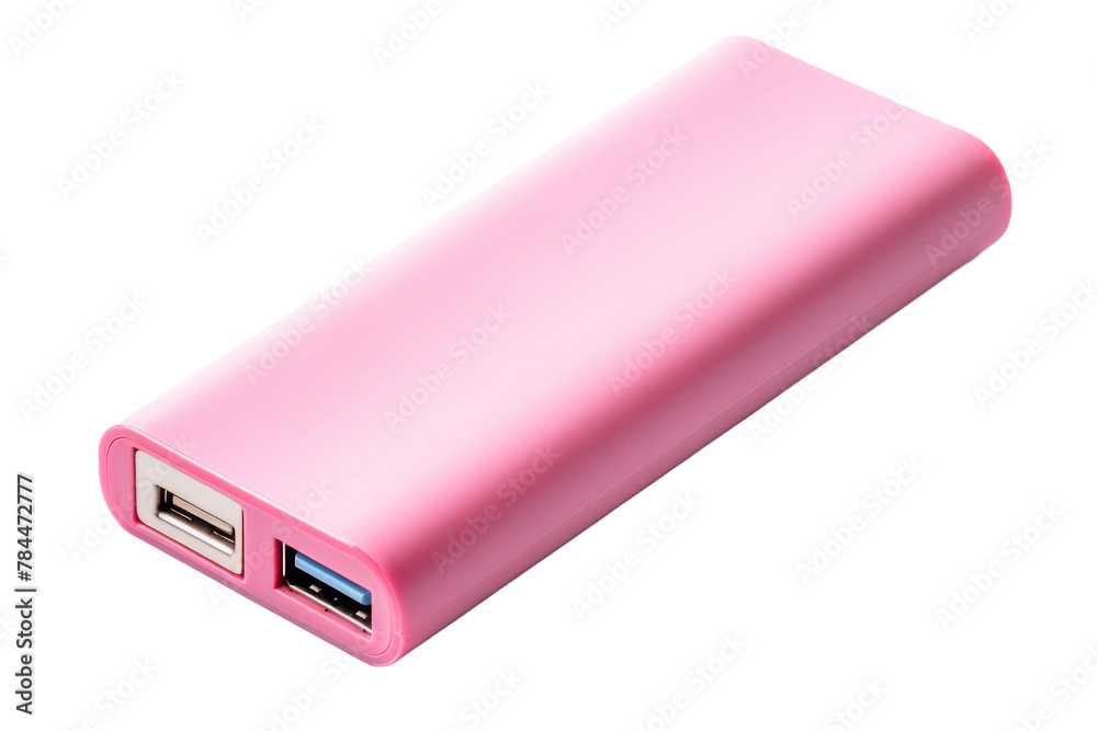 Magenta Marvel: Close Up of a Sleek Pink Power Bank on White. On White or PNG Transparent Background. Magenta Marvel: Close Up of a Sleek Pink Power Bank on White. On White or PNG Transparent Background.