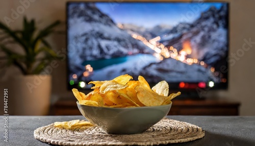 Generated image of chips in front of tv © Alena Shelkovnikova