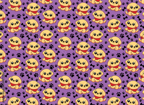 Puppy, dog, with scarf around its neck, pet-themed pattern, with print paws