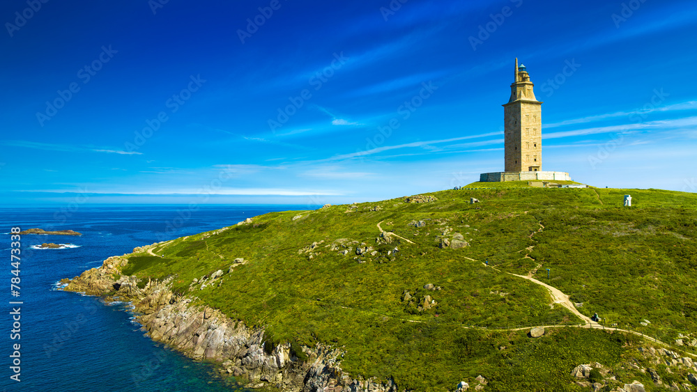 View of the Tower of Hercules, A Coruna, Galicia, Spain