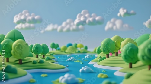 3D landscape C4D cartoon cute style background material