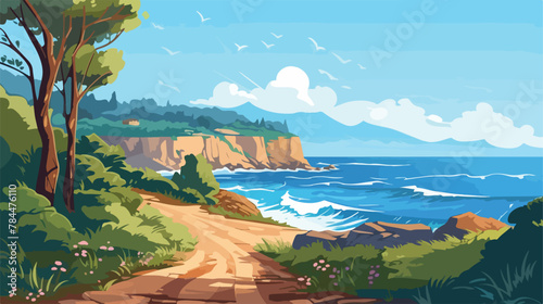 Picturesque coastal cliff path with views of the se © Hyper