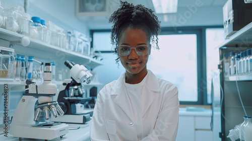 .Portrait of an African American female laboratory assistant.