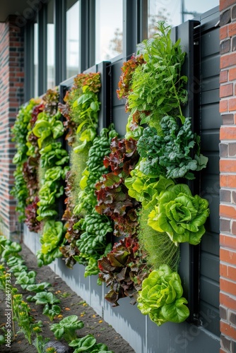 A vertical garden with many different types of lettuce