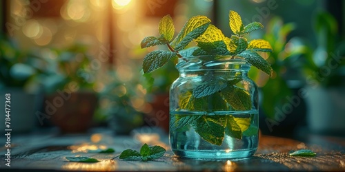 A glass jar filled with fresh green mint leaves, a refreshing ingredient for summer drinks.