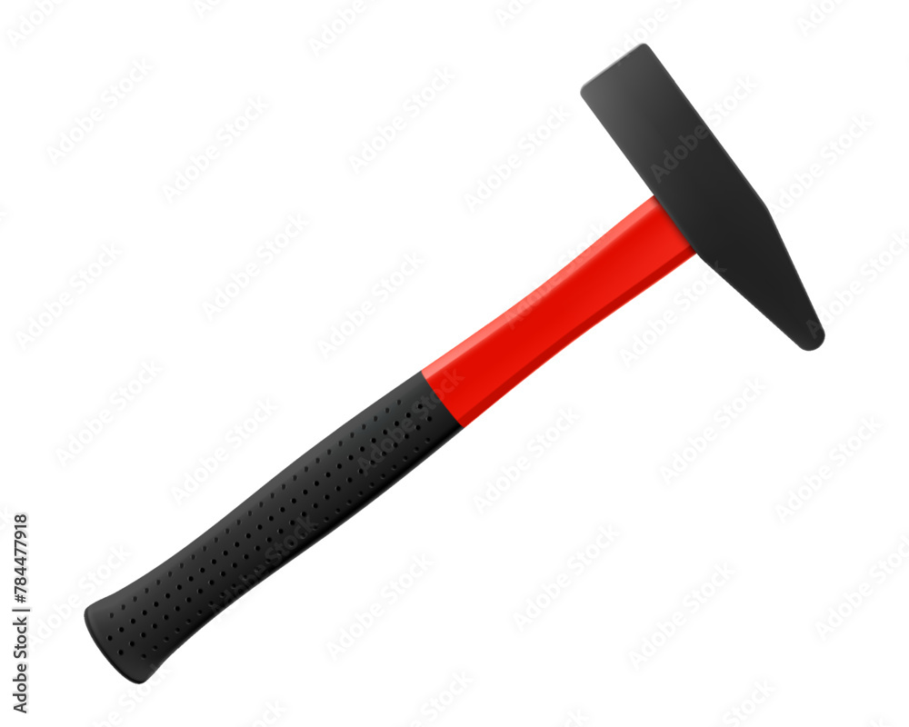Locksmith's hammer with a rubber handle isolated on white background. Fitter's hammer for chiselling and driving in nails and dowels as well as for joining components. Realistic 3d vector illustration Locksmith's hammer with a rubber handle isolated on white background. Fitter's hammer for chiselling and driving in nails and dowels as well as for joining components. Realistic 3d vector illustration