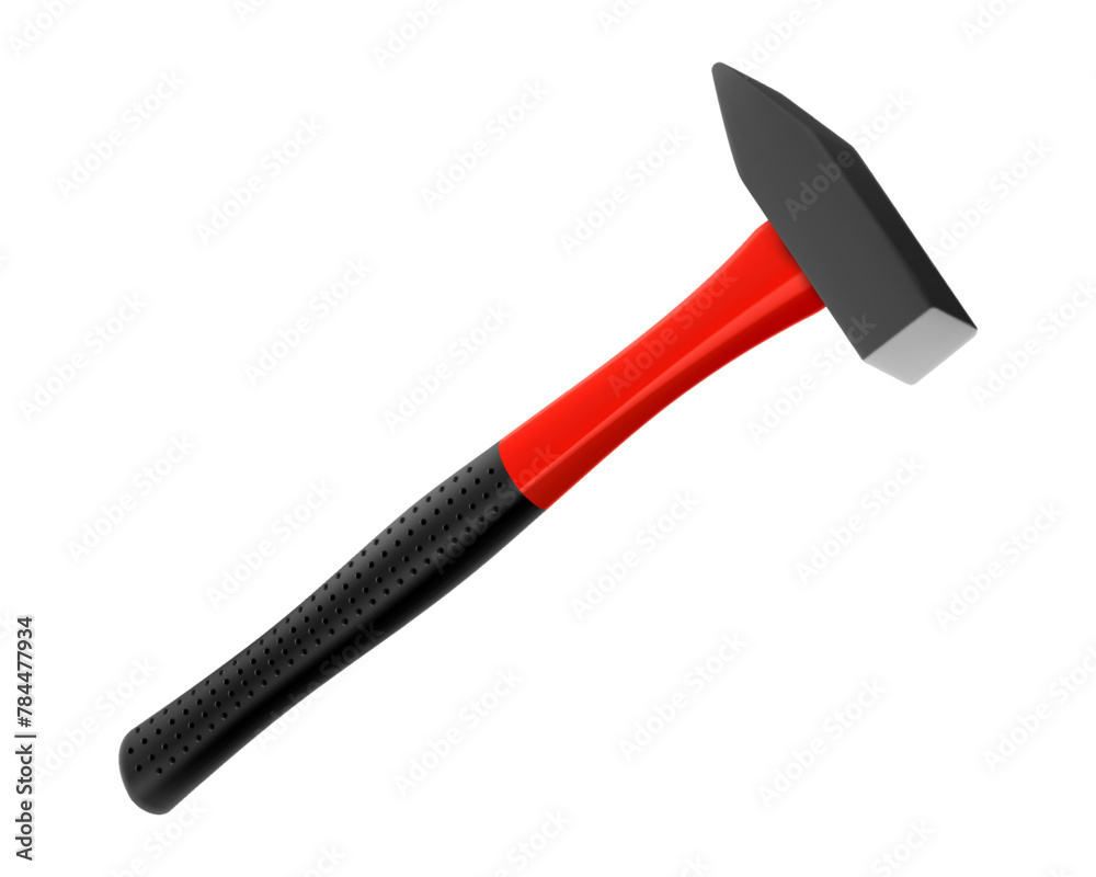 Locksmith's hammer with a rubber handle isolated on white background. Fitter's hammer for chiselling and driving in nails and dowels as well as for joining components. Realistic 3d vector illustration Locksmith's hammer with a rubber handle isolated on white background. Fitter's hammer for chiselling and driving in nails and dowels as well as for joining components. Realistic 3d vector illustration