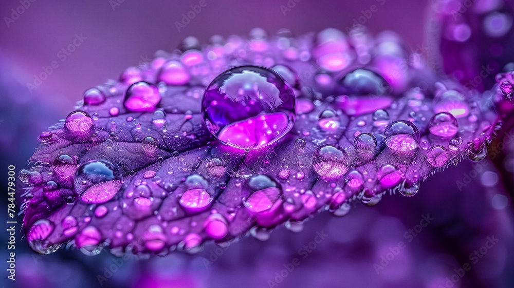 Fototapeta premium Macro photo of plants and flowers with water drops, Bokeh, infrared, neon, multicolored. Close-up.