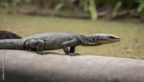 A Monitor Lizard With Its Tail Raised Ready To De