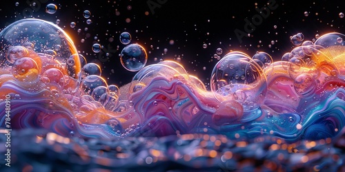 Background with a clear liquid formed when light is refracted (rainbow gradient), mimicking water droplets and soap bubbles