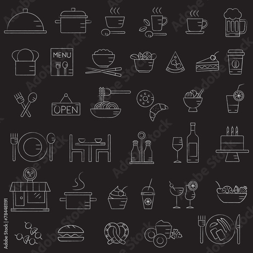 Hand drawn restaurant menu elements on blackboard