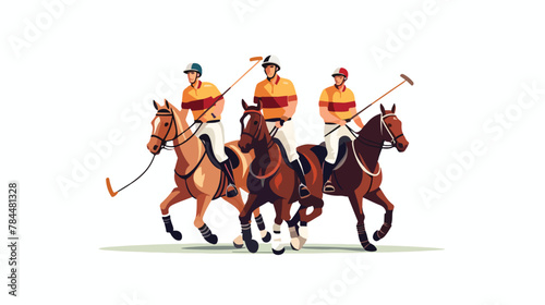 Polo marquee event with three players on horses 2d