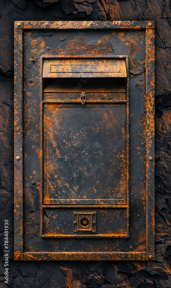 Vintage mailbox on dark, textured wall.