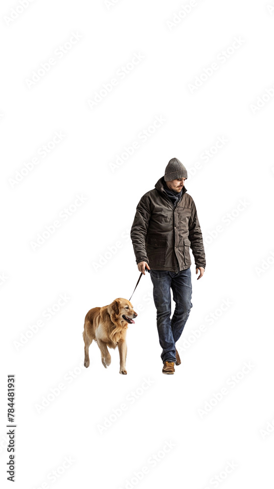 Man walking with intelligent dog Man walking with intelligent dog