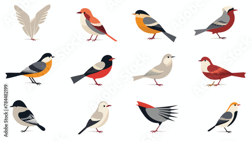 Postal bird icon set. Flat set of postal bird vector