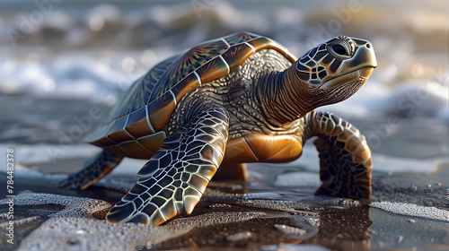 Majestic Olive Ridley Turtle Returning to Shore in Cinematic Photographic Style with Hyper-Detailed Realism