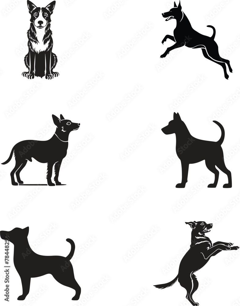  Flat design dog  silhouette illustration animal vector