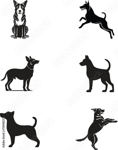  Flat design dog silhouette illustration animal vector